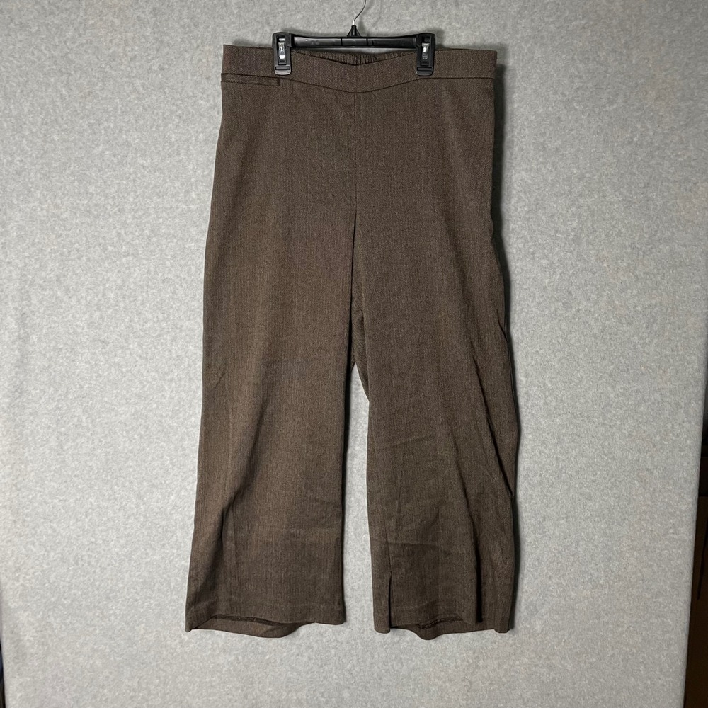 Catherines Pants Herringbone‎ Elastic Waist Wide Leg Womens 14W 16W Petite Brown
